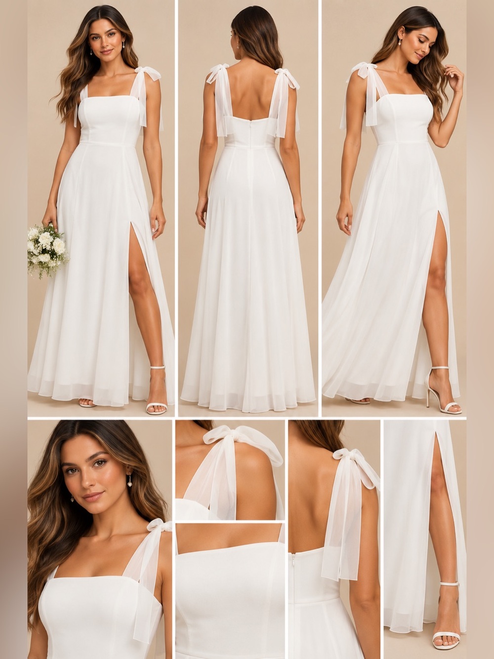 Lulus White Chiffon Tie Strap Bridal Wedding Maxi Dress Size Small